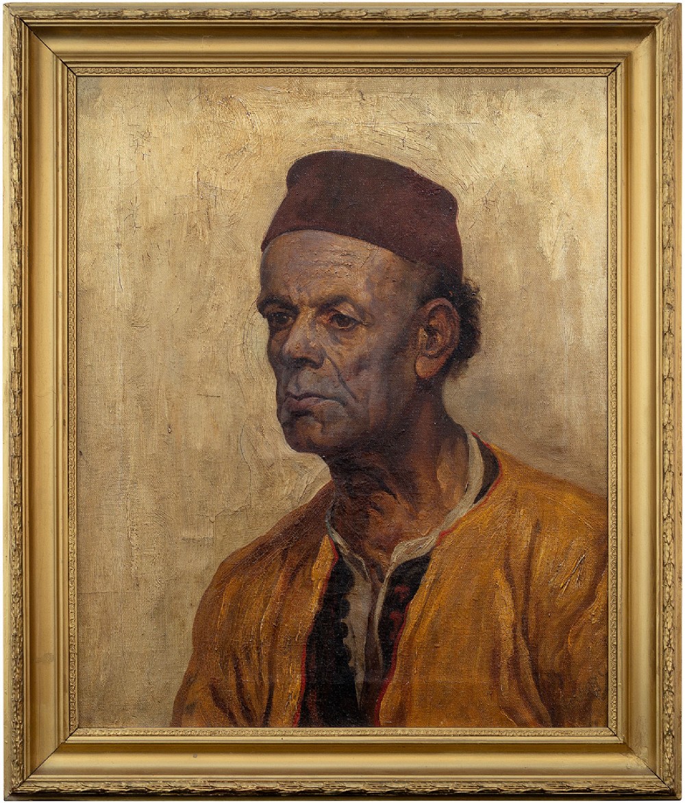 19th-Century French School, Portrait Of A Gentleman In A Fez, Antique Painting