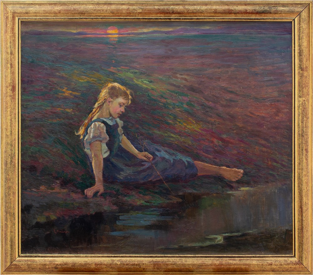 Else Kruger, Girl By The River - Vintage Oil Painting 