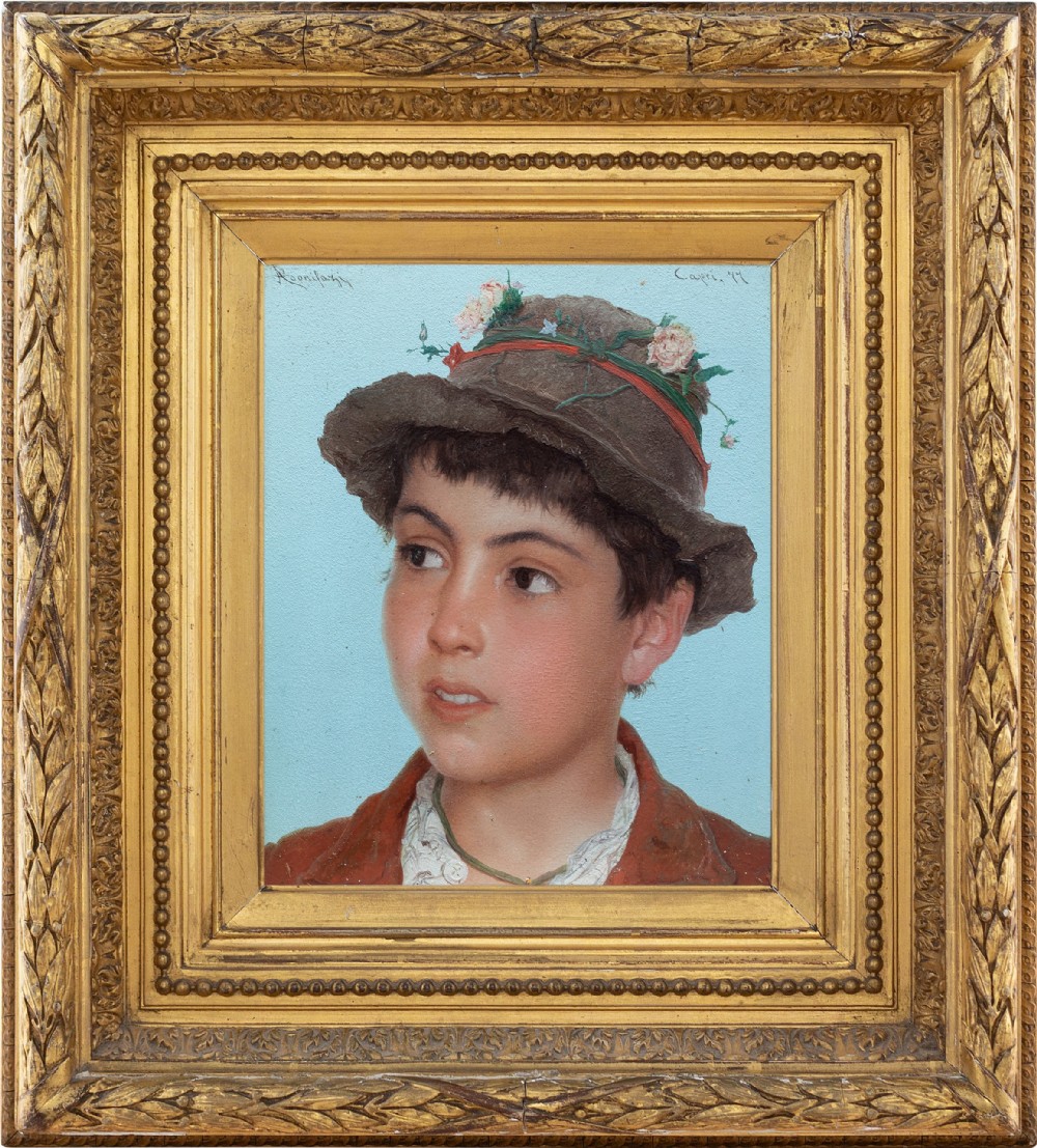 Adriano Bonifazi, The Boy From Capri - Antique Oil Painting 