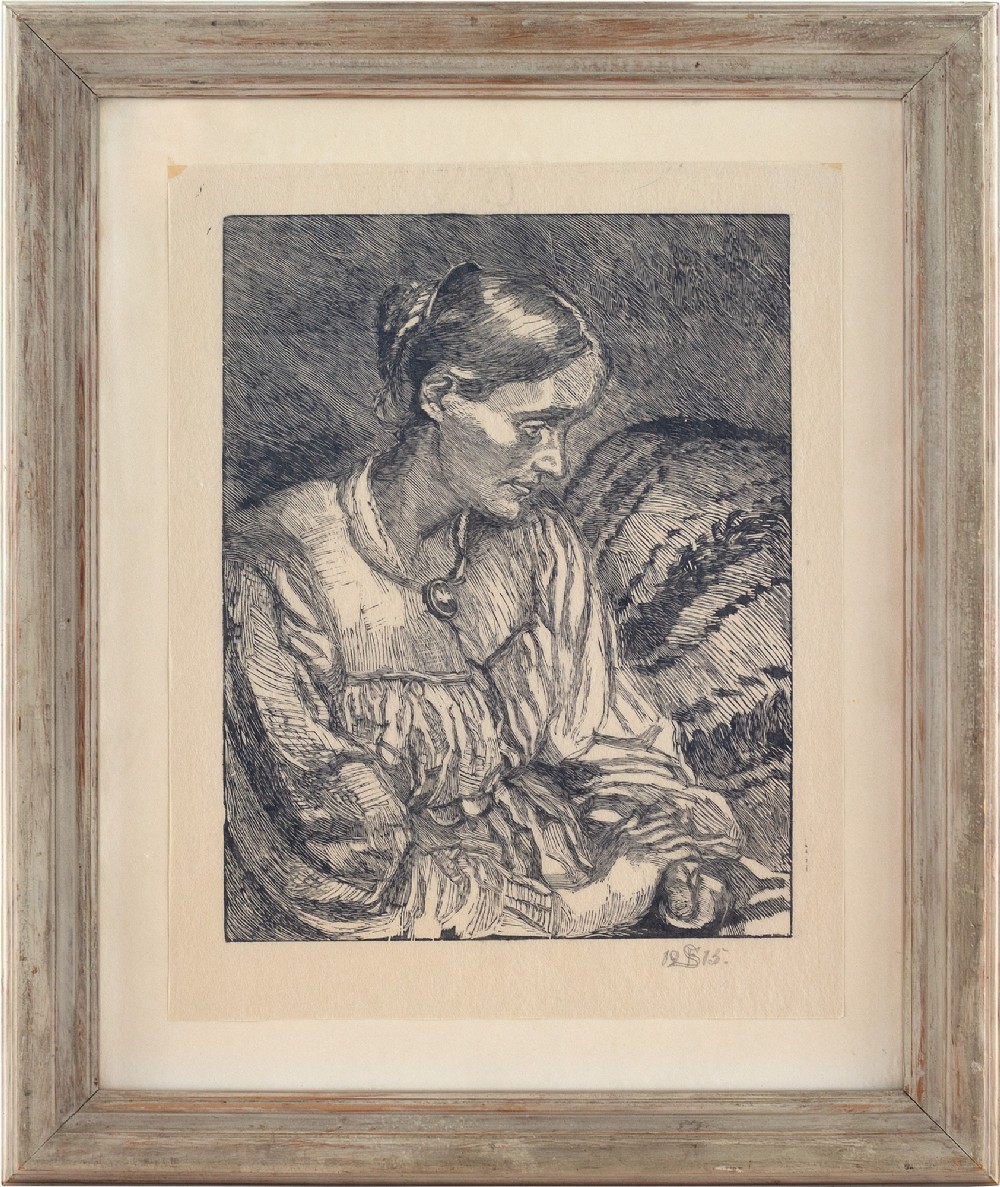 Fritz Syberg, Portrait Of The Artist’s Wife - Antique Woodcut
