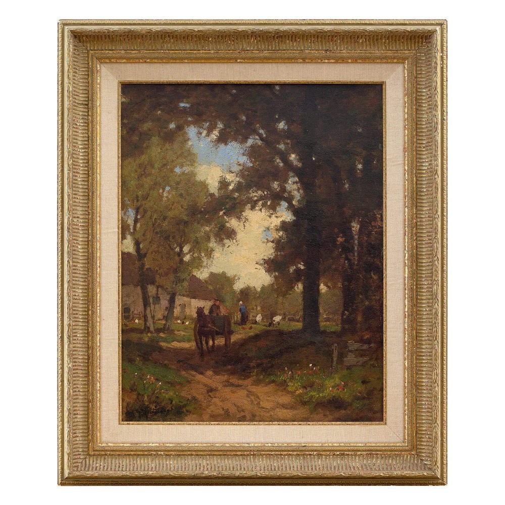 19th-Century German School, Landscape With Horse, Cart & Farmhouse, Oil Painting