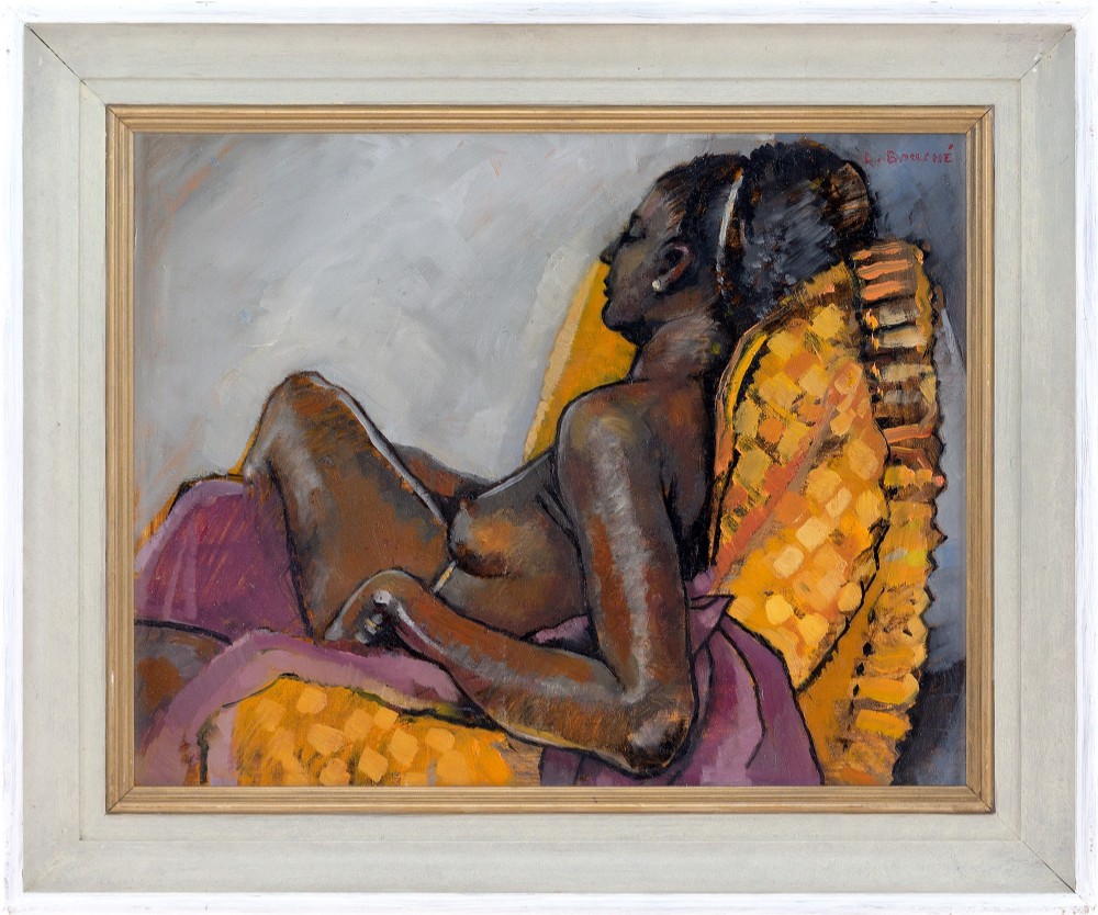 Louis Georges Bouché, Portrait Of A Female Nude - Vintage Oil Painting 