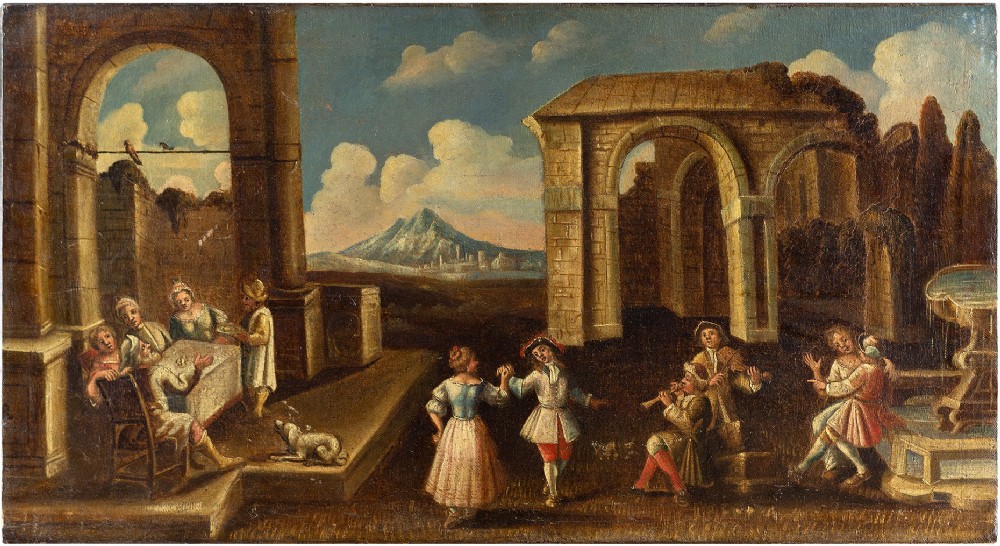 17th-Century French School, A Celebration Near The Alps - Antique Oil Painting 