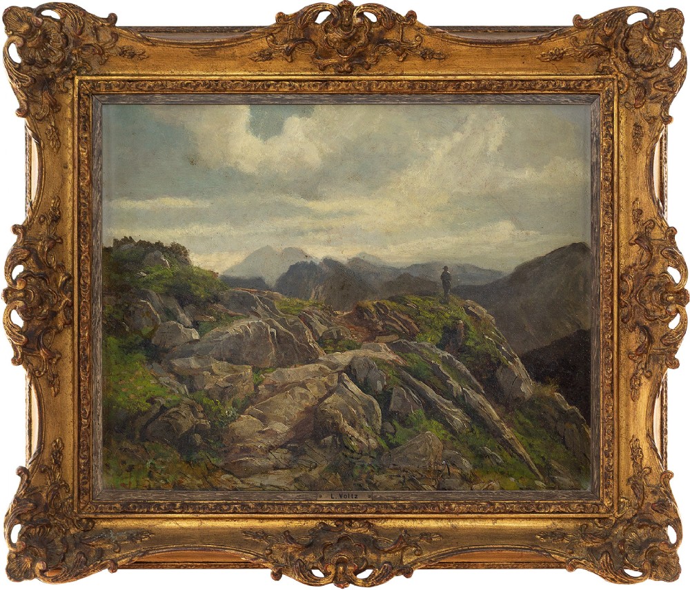 Ludwig Gustav Voltz, On The Alps - Antique Oil Painting 