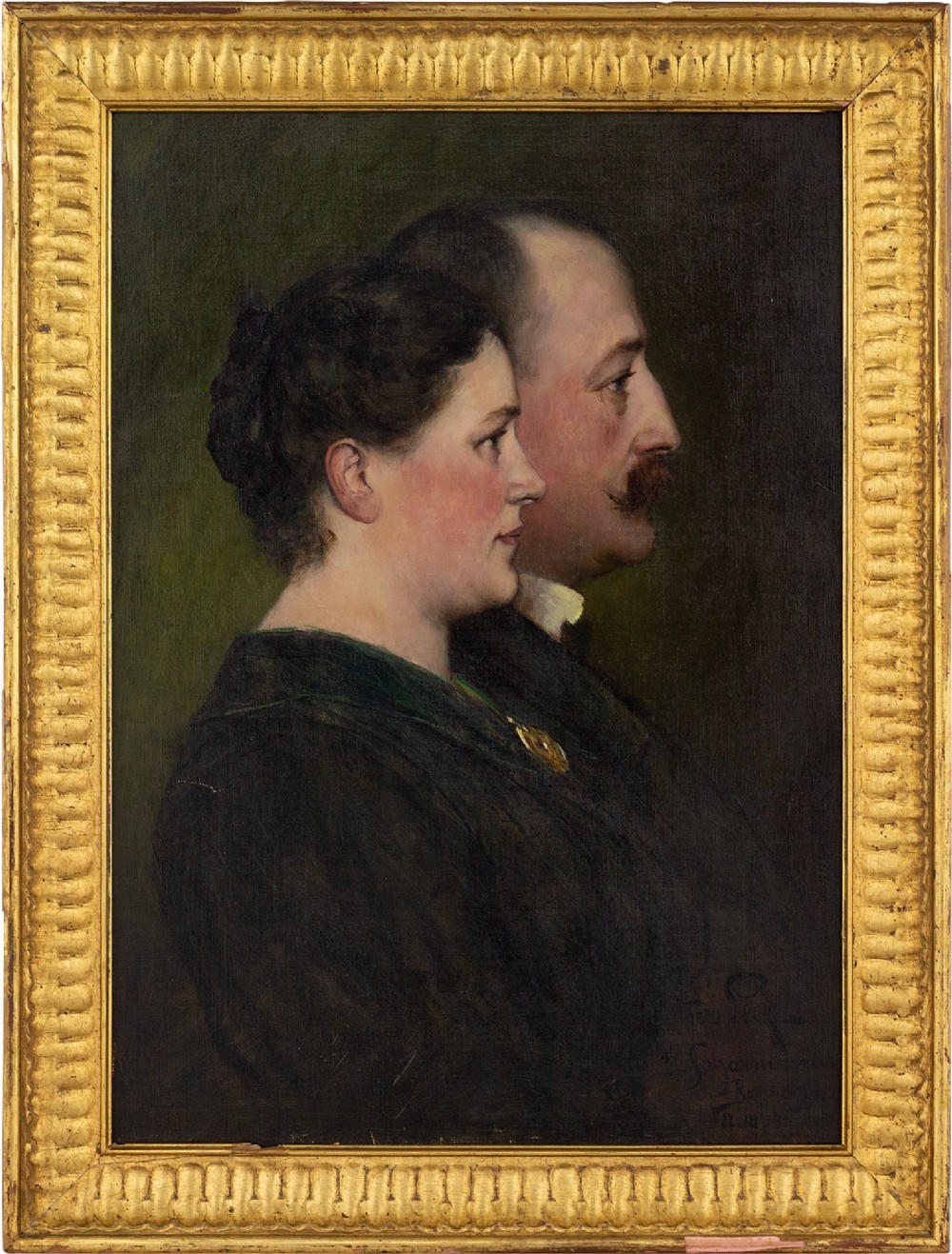Ferdinand Leeke, Portrait Of A Married Couple - Antique Oil Painting 