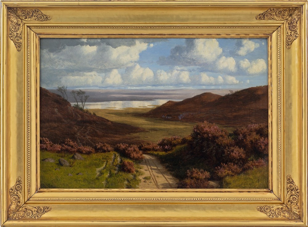 Carl Gotfred Wurtzen, Landscape With Lake - Antique Oil Painting 