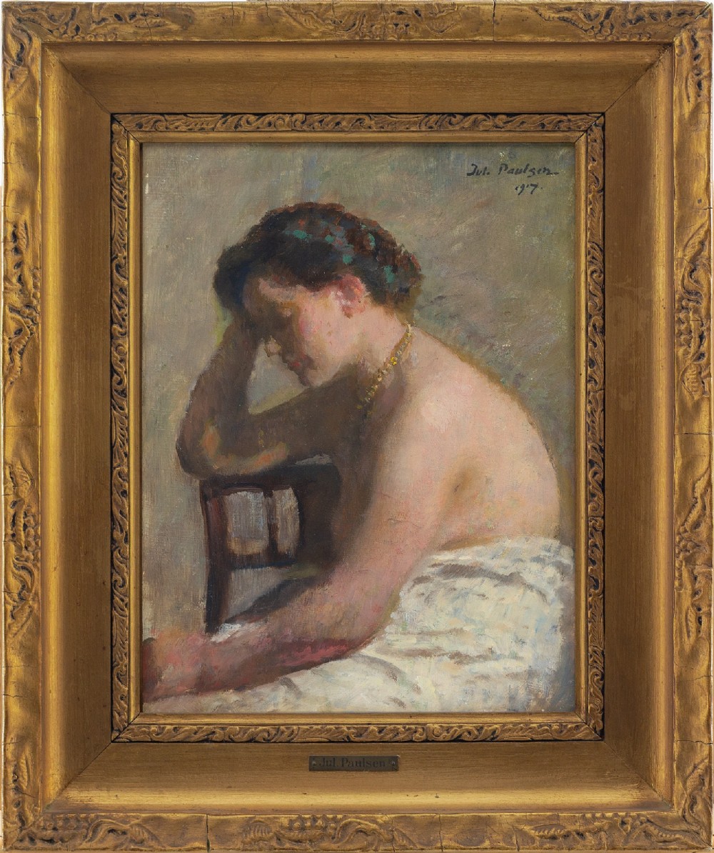 Julius Paulsen, Portrait Of A Seated Woman - Antique Oil Painting