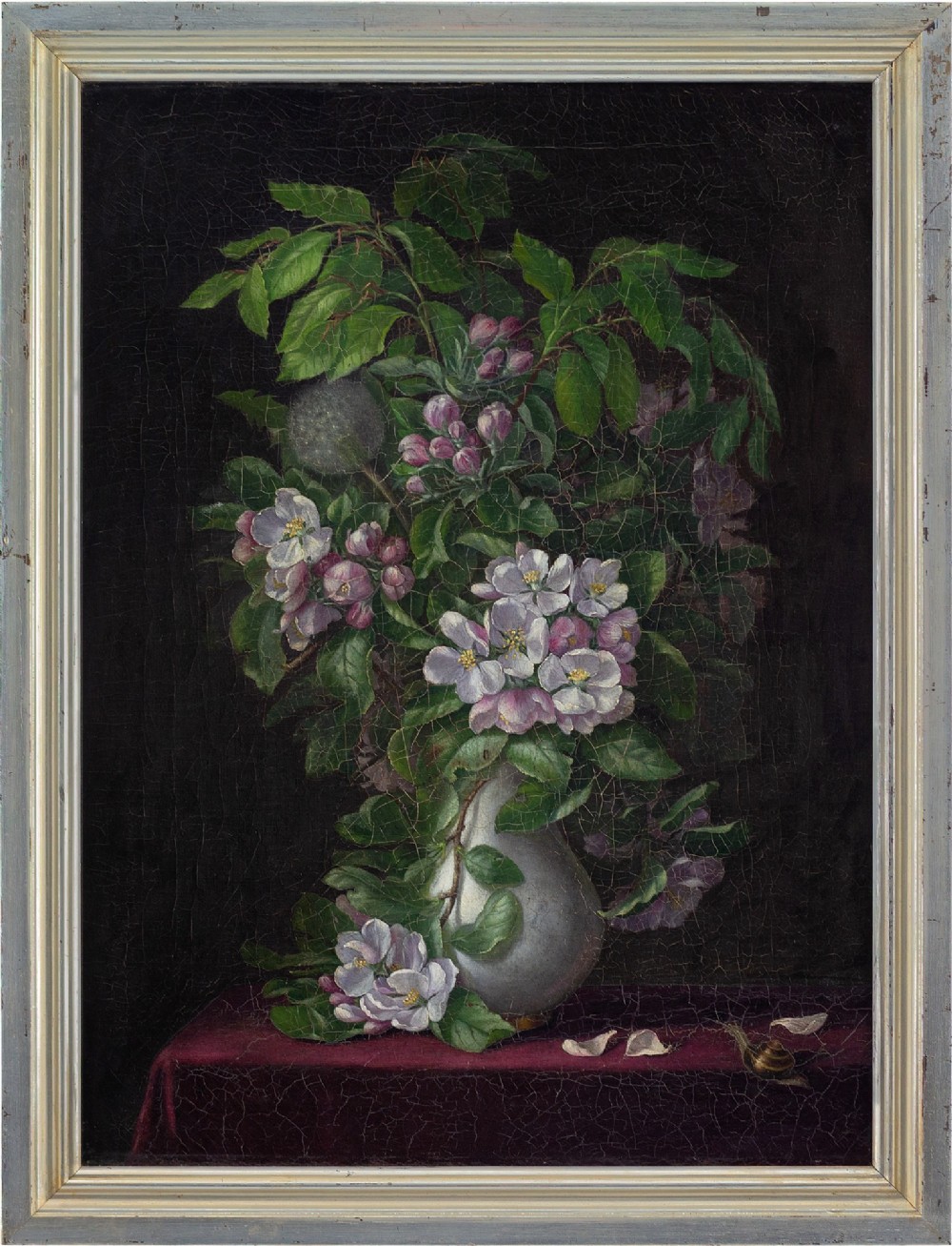 19th-Century Danish School, Still Life With Apple Blossom - Antique Oil Painting 