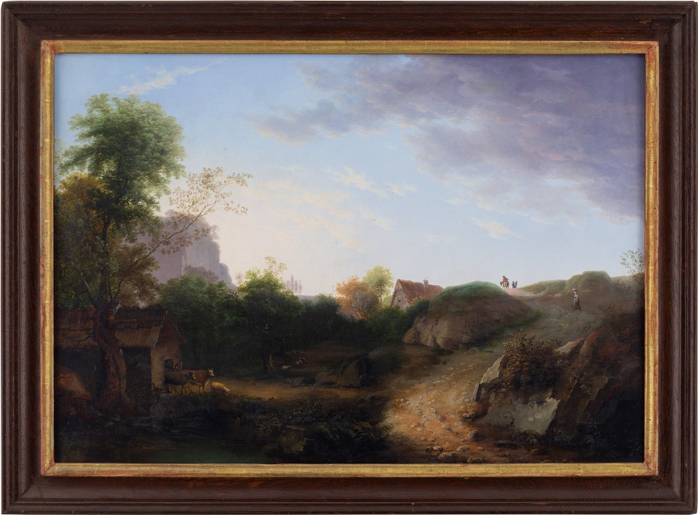 19th-Century Dutch School Landscape With Shepherds - Antique Oil Painting 