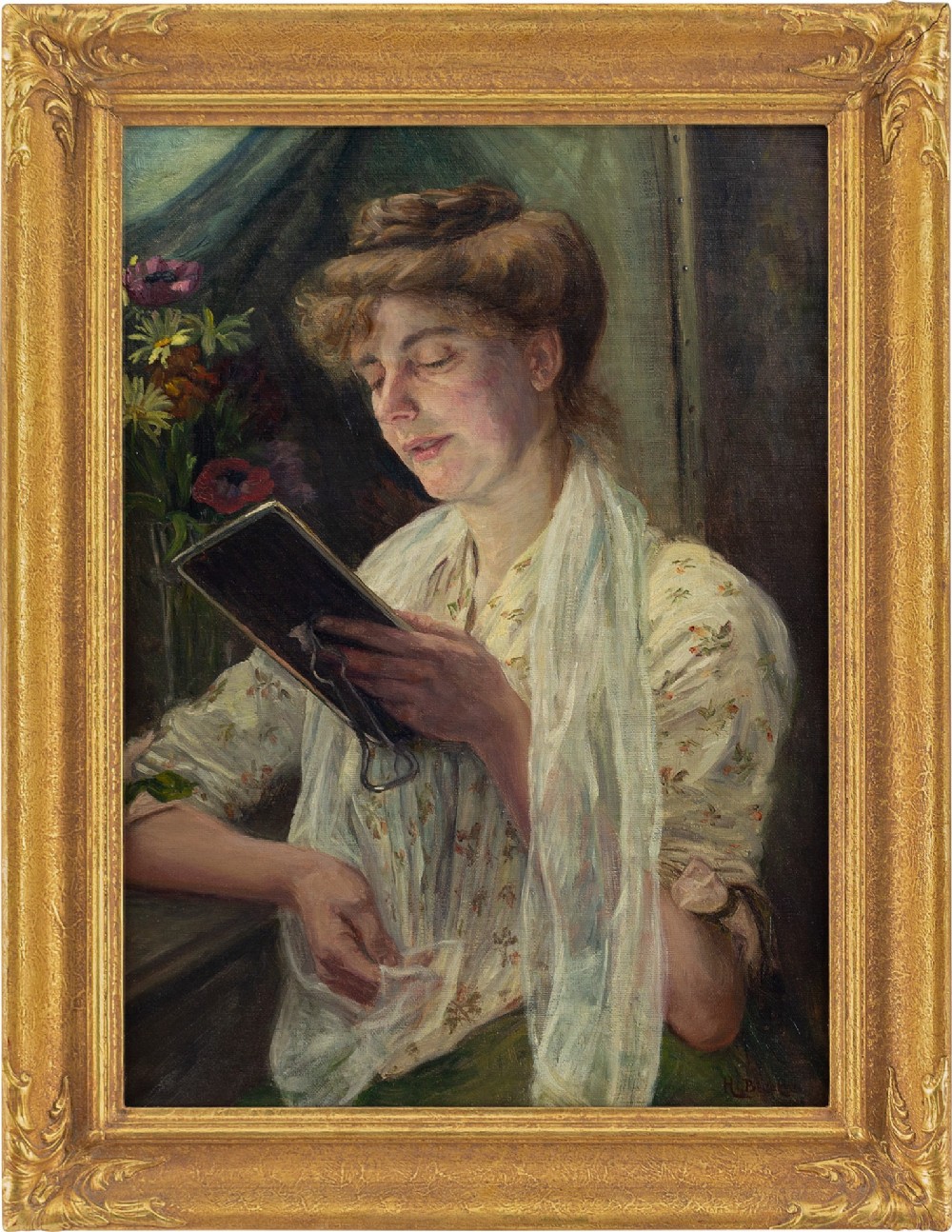 Henrik Joesten Bleeker, Portrait Of A Woman Reminiscing - Antique Oil Painting 
