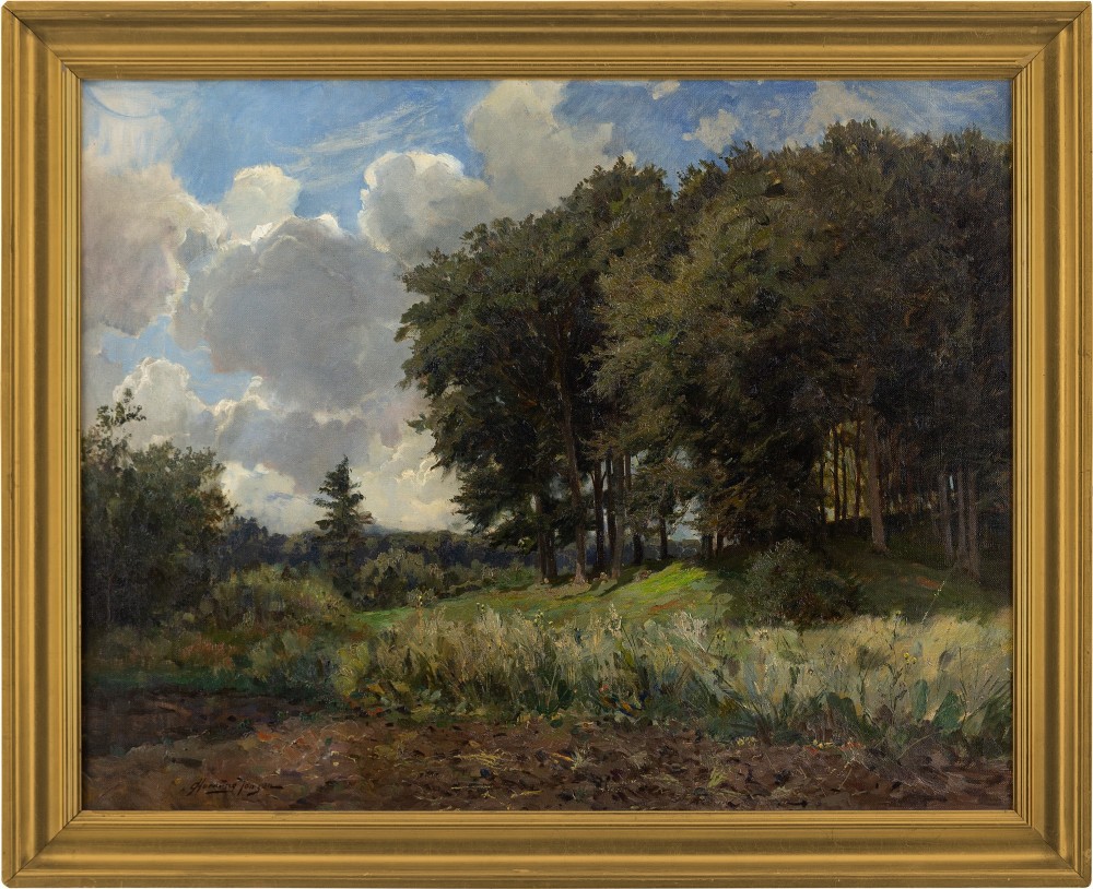 Carlo Hornung Jensen, Woodland With Distant View - Vintage Oil Painting 