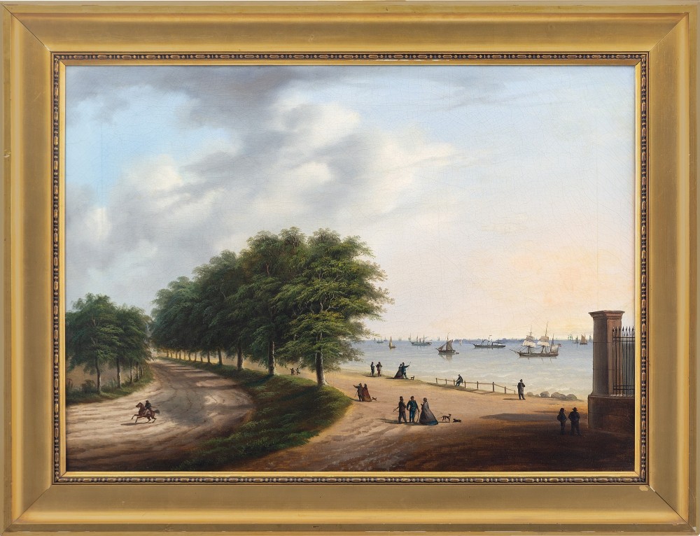 19th-Century Danish School Coastal Landscape With Figures - Antique Oil Painting 