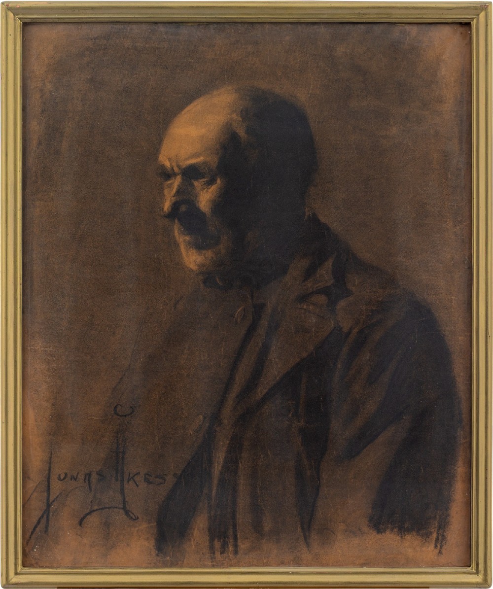 Jonas Åkesson, Portrait Of A Man - Antique Charcoal Drawing 