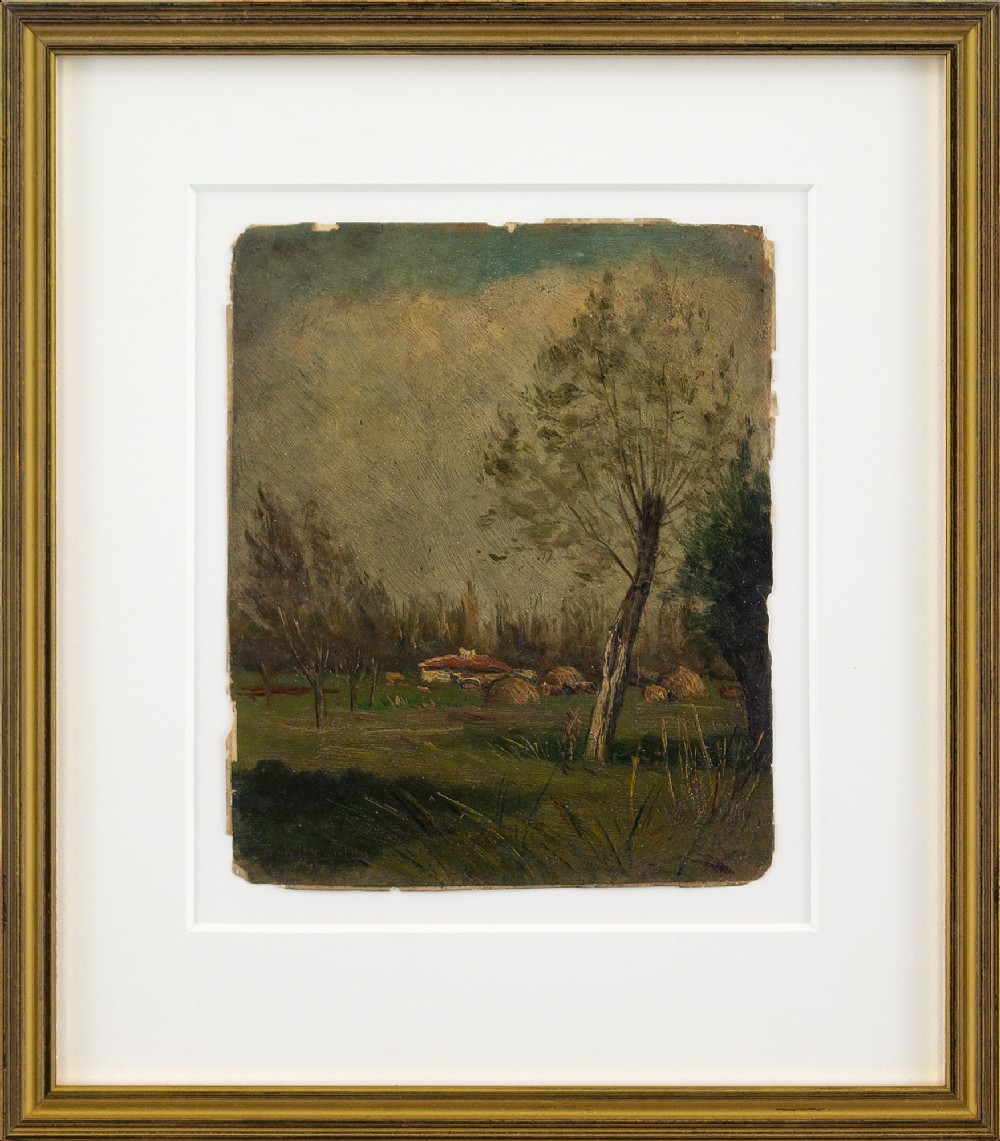 Paul Désiré Trouillebert, Landscape Study With Birch Trees -  Antique Oil Painting