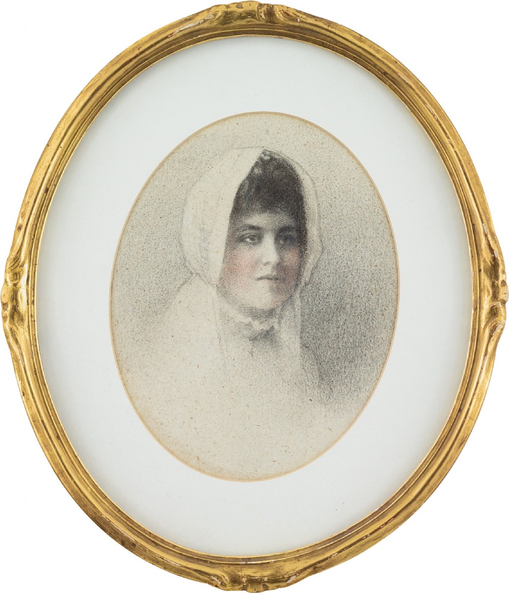 19th-Century English School, Portrait Of A Young Lady - Antique Drawing 