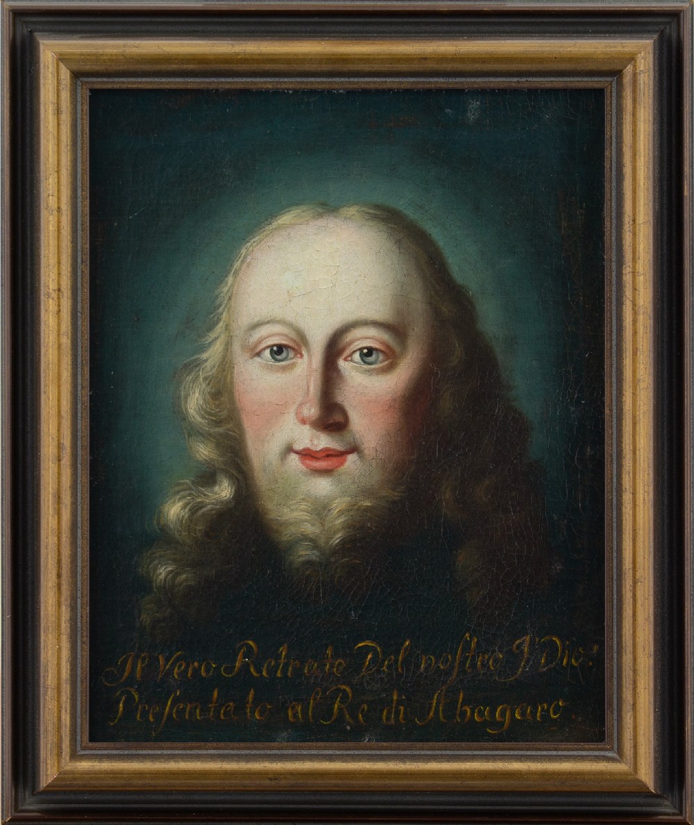 19th-Century German School, The Mandylion Of Edessa - Antique Oil Painting 