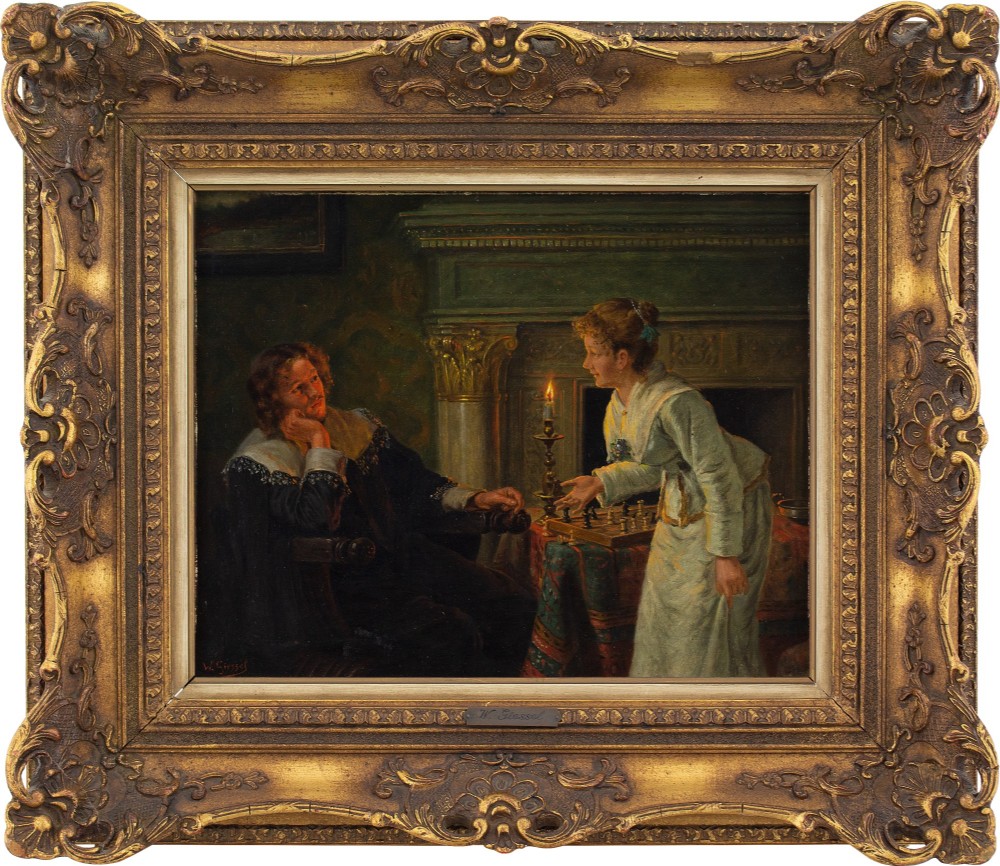 Wilhelm Friedrich Giessel, Checkmate - Antique Oil Painting 