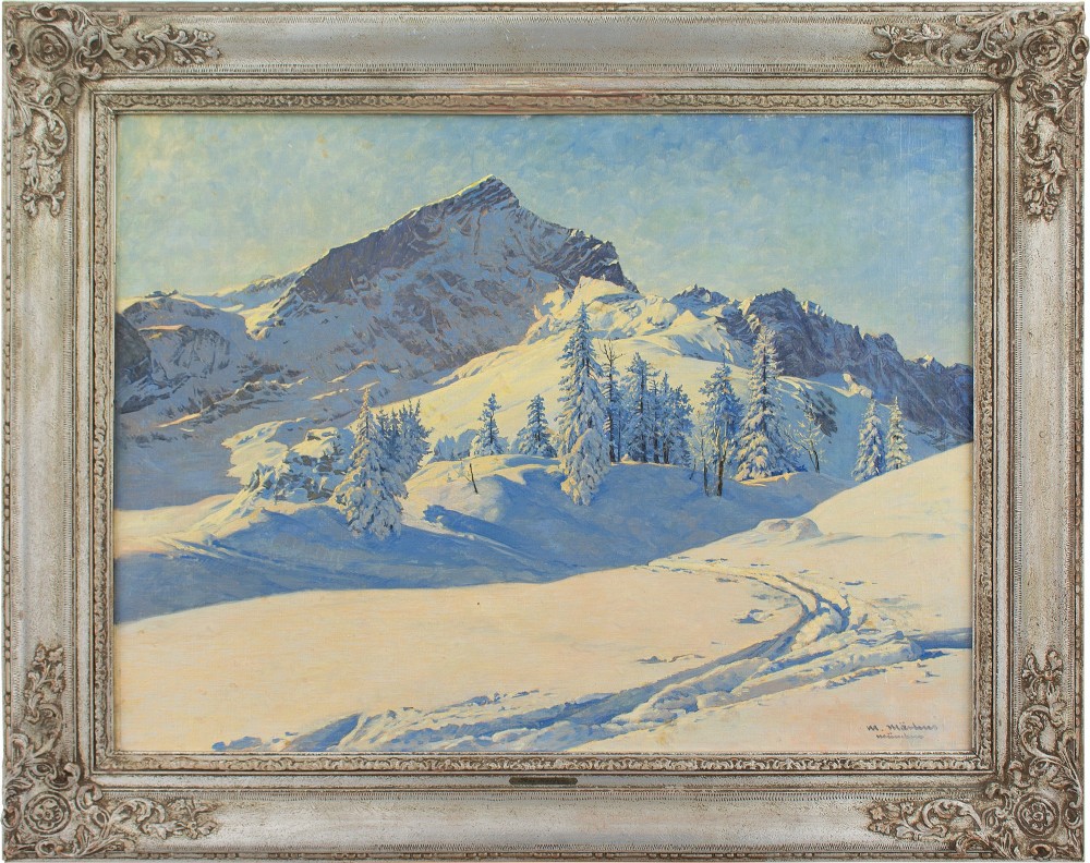 Max Märtens, Alpine Landscape With Fir Trees - Vintage Oil Painting 