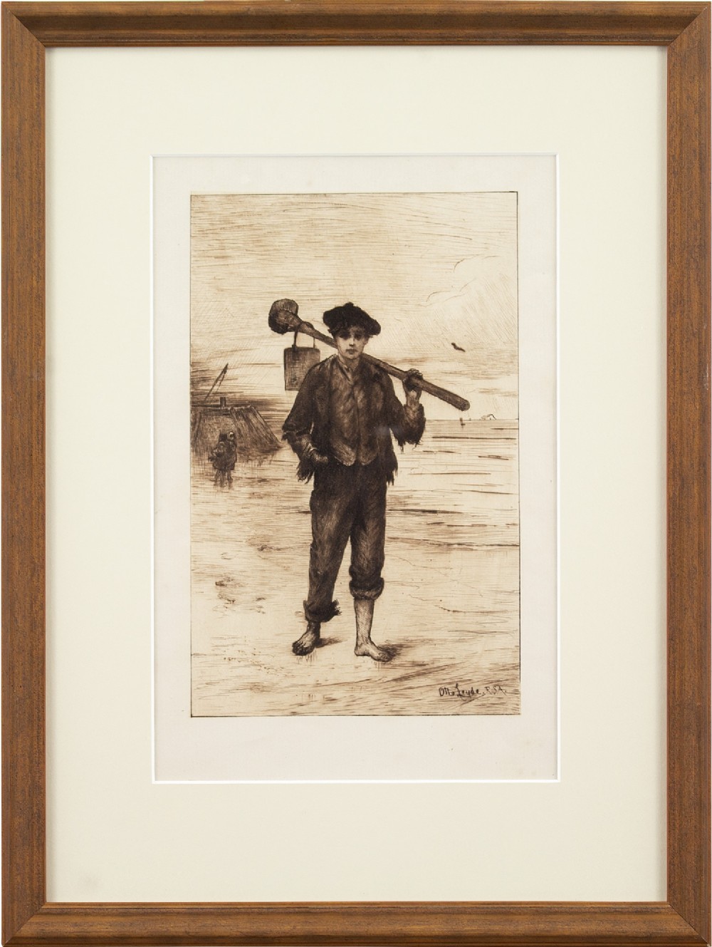 Otto Leyde, Digging For Shellfish - Antique Etching