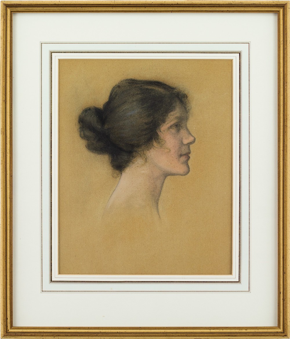 Early 20th-Century British School Head Study Of A Woman - Vintage Pastel Drawing