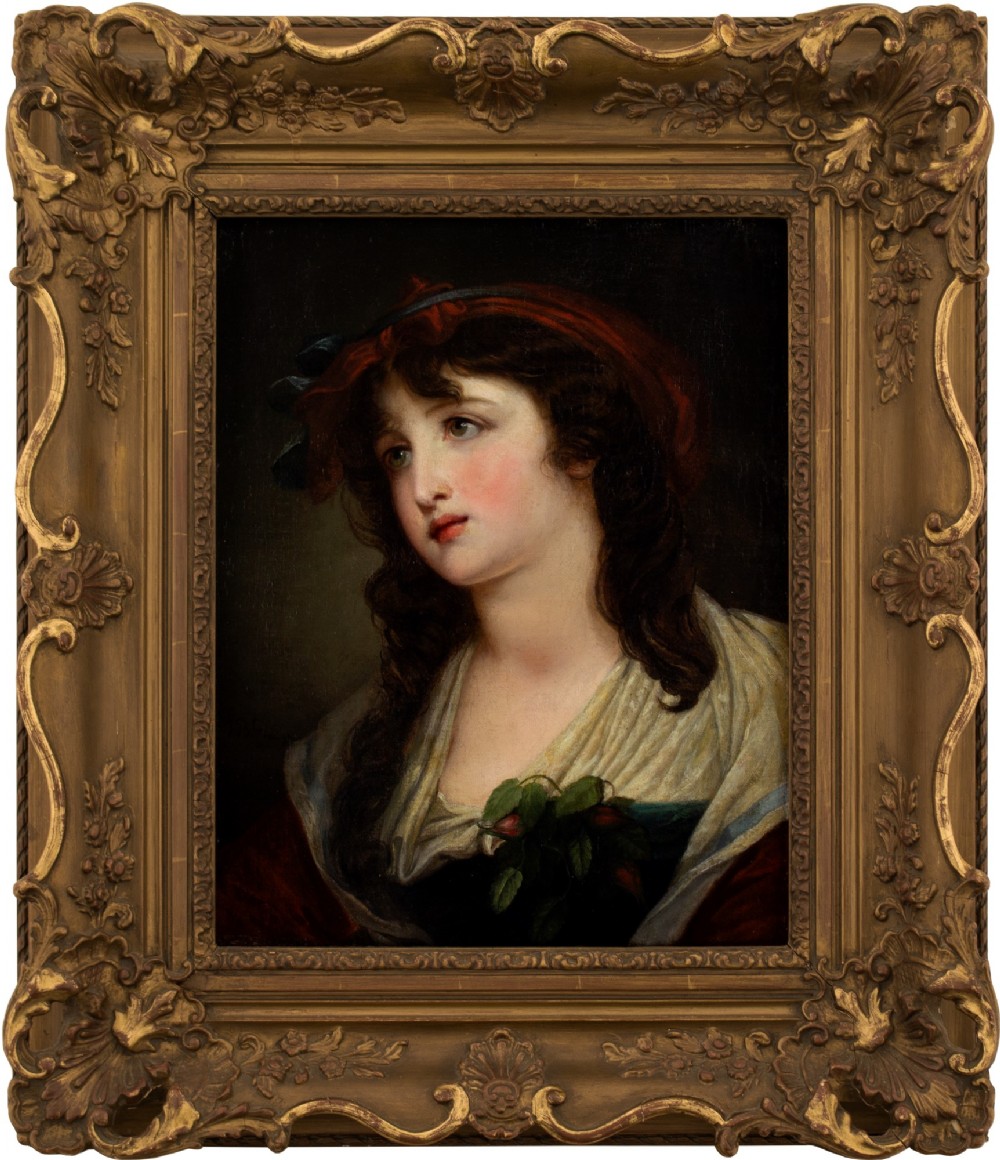 Manner Of Jean Baptiste Greuze, Portrait Of A Girl - Antique Oil Painting 