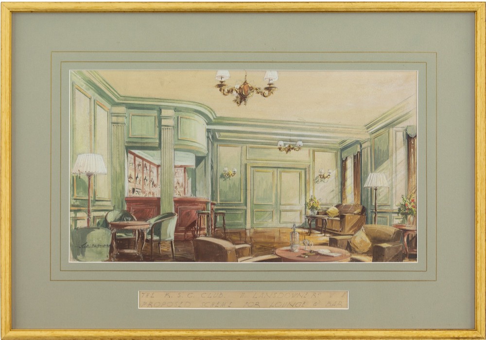 1930s Design For A London Clubhouse - Vintage Watercolour