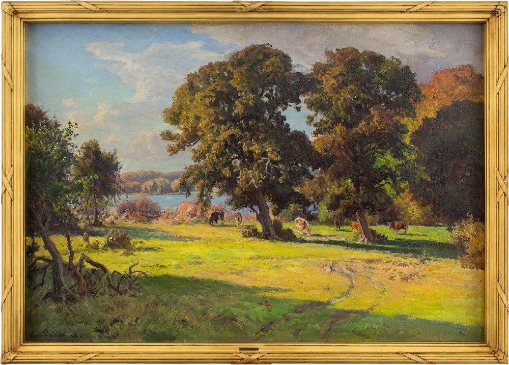 Viggo Pedersen, Oak Trees Near Skarridsø On Zealand, Antique Oil Painting