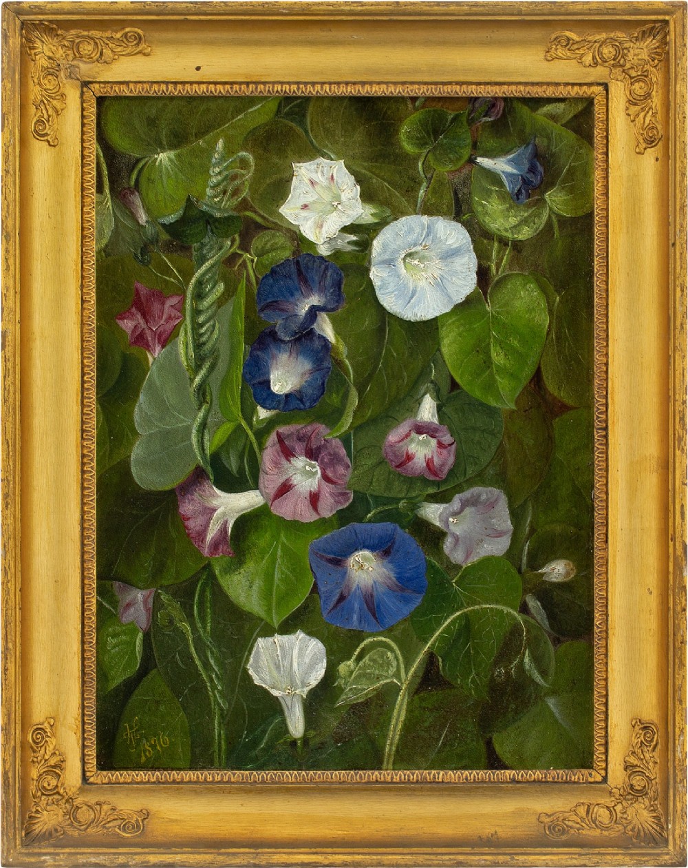 19th-Century Danish School, Flowering Bindweed - Antique Oil Painting 