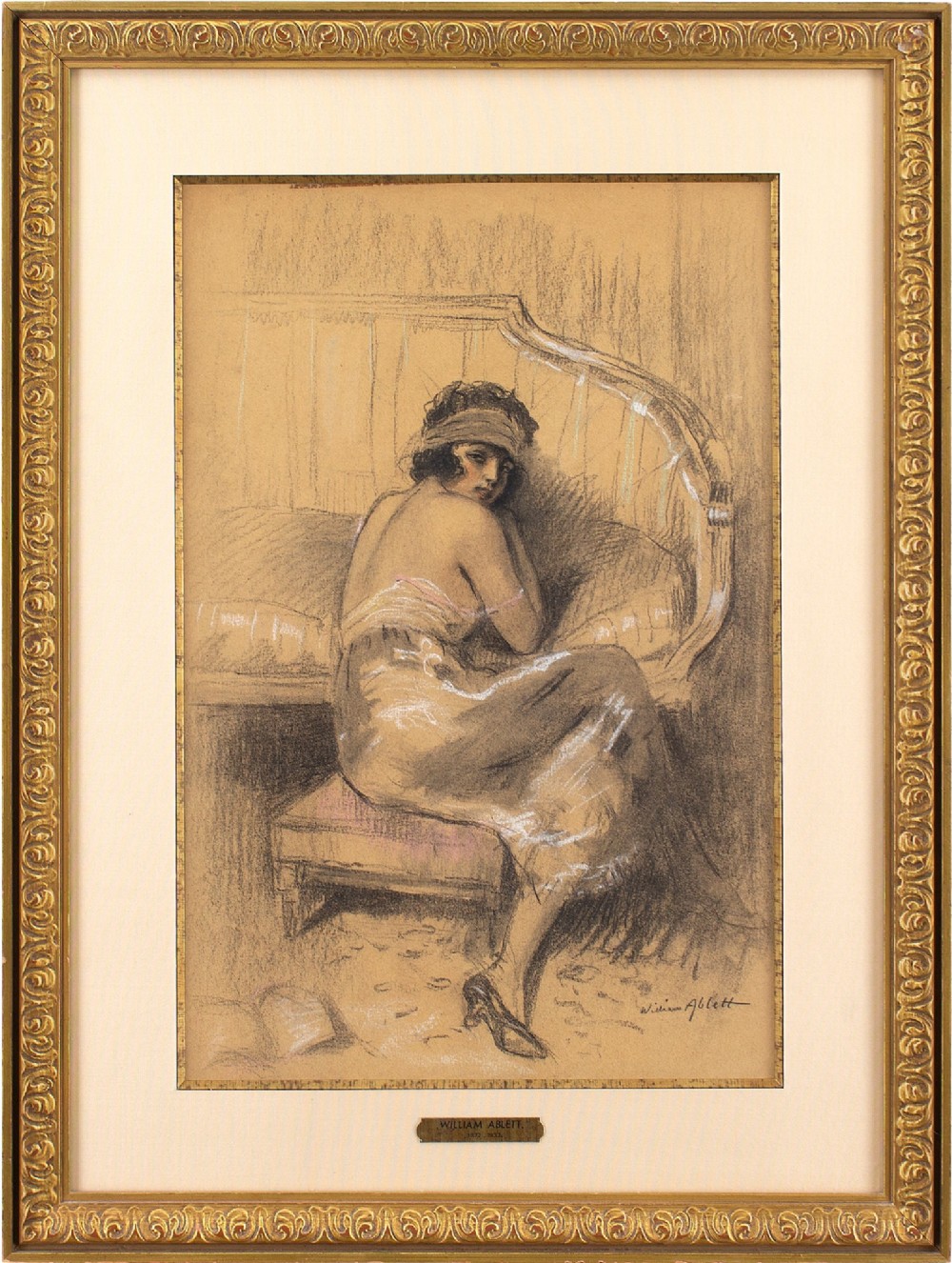 William Albert Ablett, In Her Boudoir - Antique Drawing 