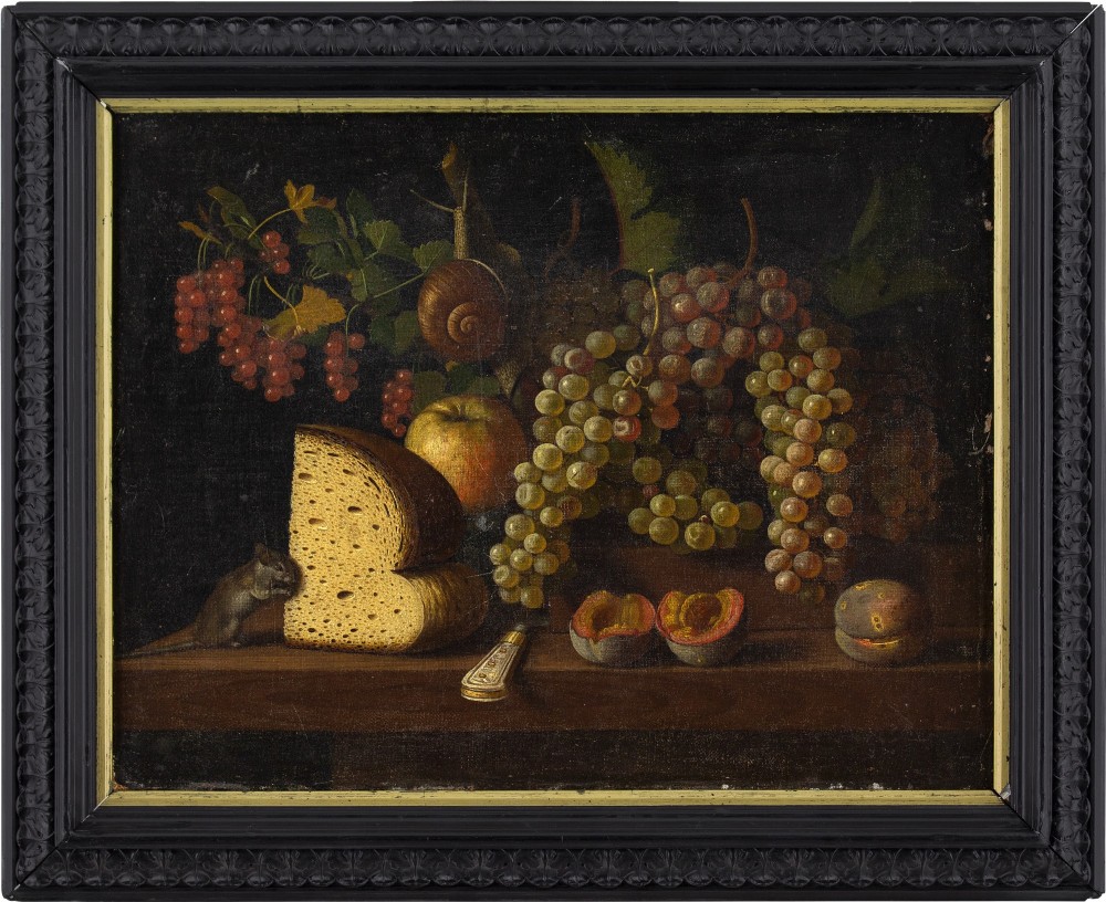 18th-Century Vanitas Still Life With Mouse - Antique Oil Painting 