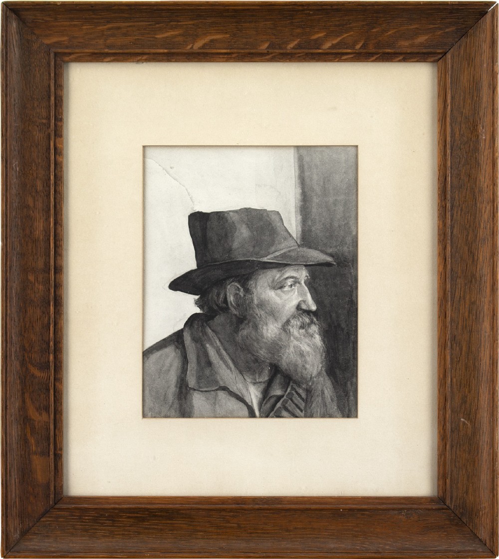 Early 20th-Century Scottish School, Portrait Of A Man In A Hat - Antique Drawing 