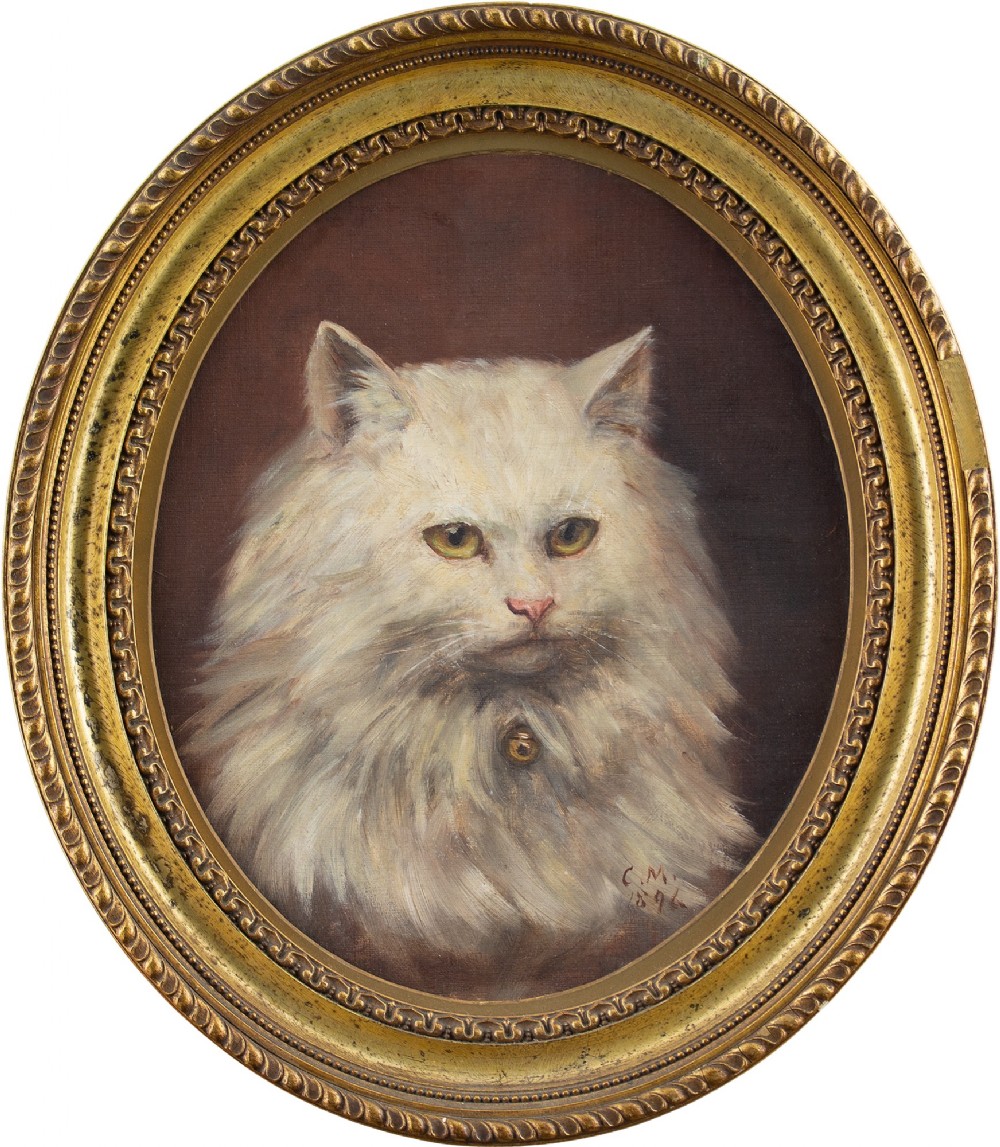 Late 19th-Century British School Portrait Of A Cat - Antique Oil Painting 