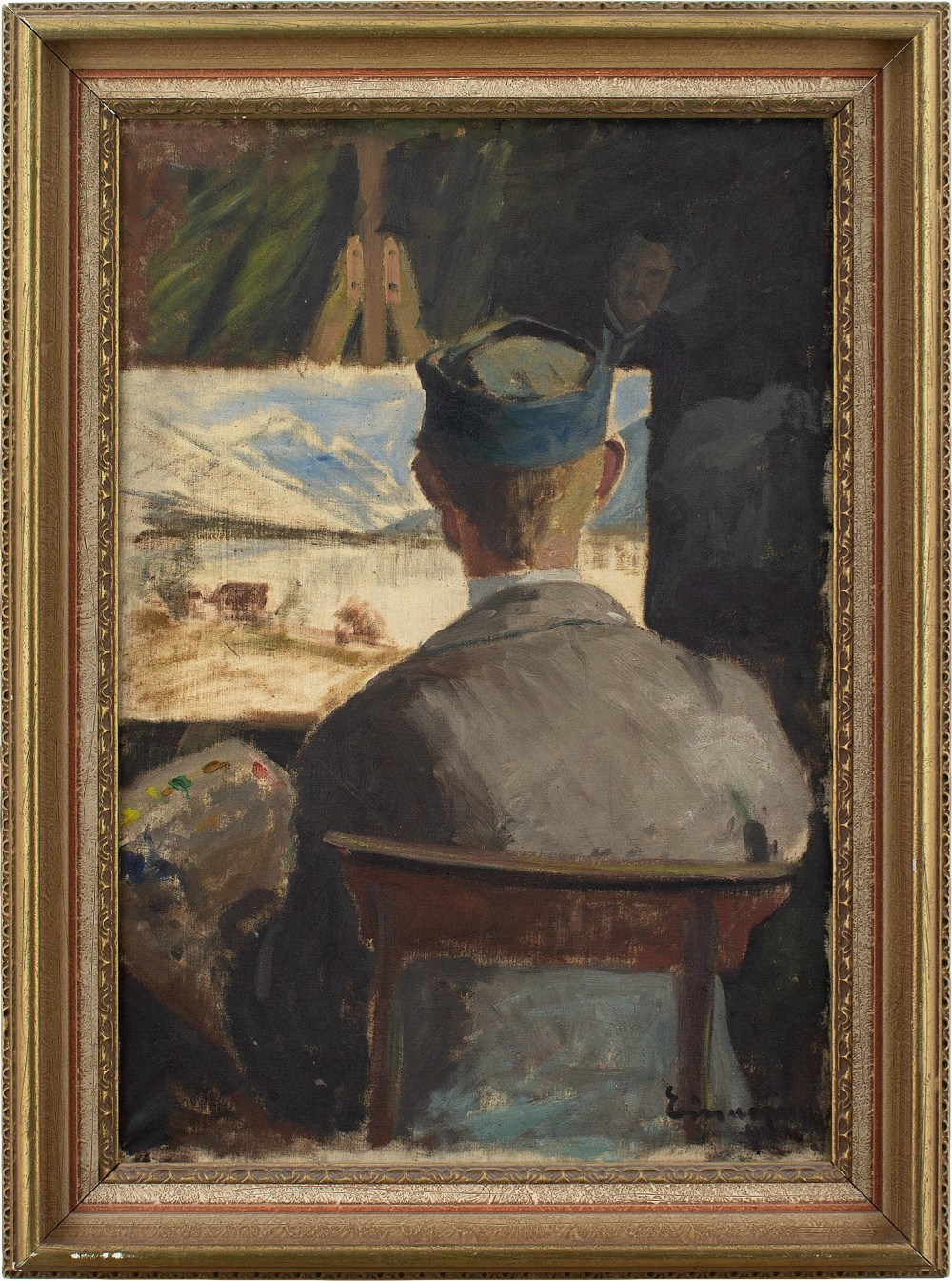 Early 20th-Century Swedish School, The Artist At Work - Antique Oil Painting 