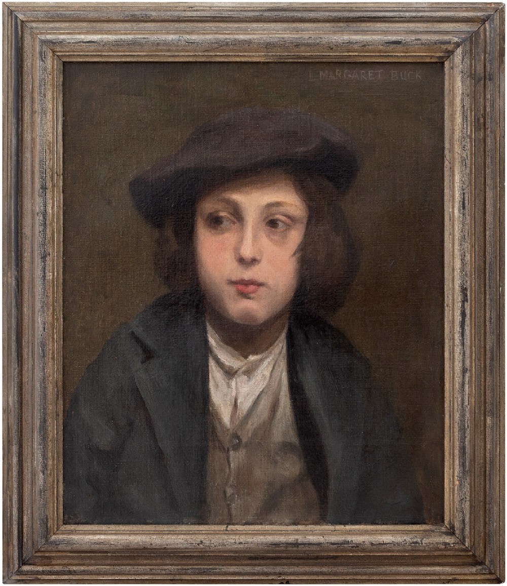 Lucy Margaret Buck, Portrait Of A French Boy, Antique Oil Painting