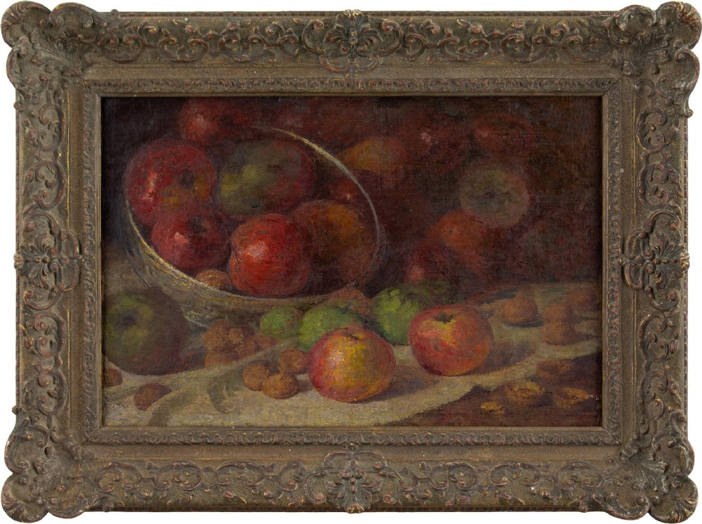 19th-Century German School, Still Life With Fruit, Antique Oil Painting