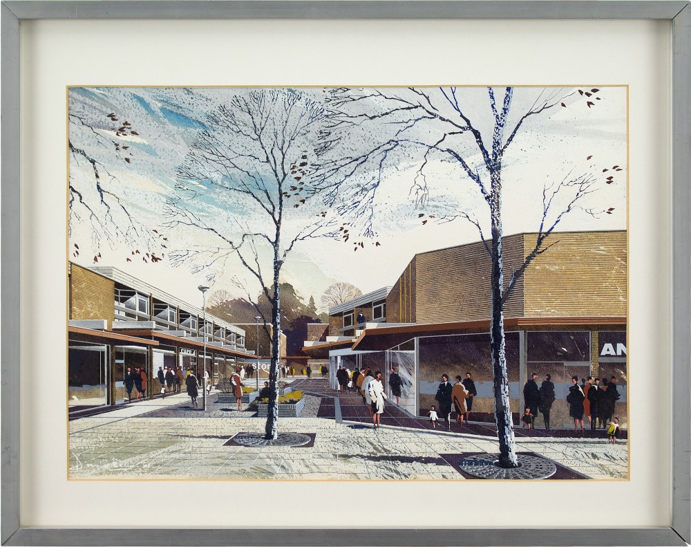 1960s British School Architectural Drawing - Acrylic and watercolour