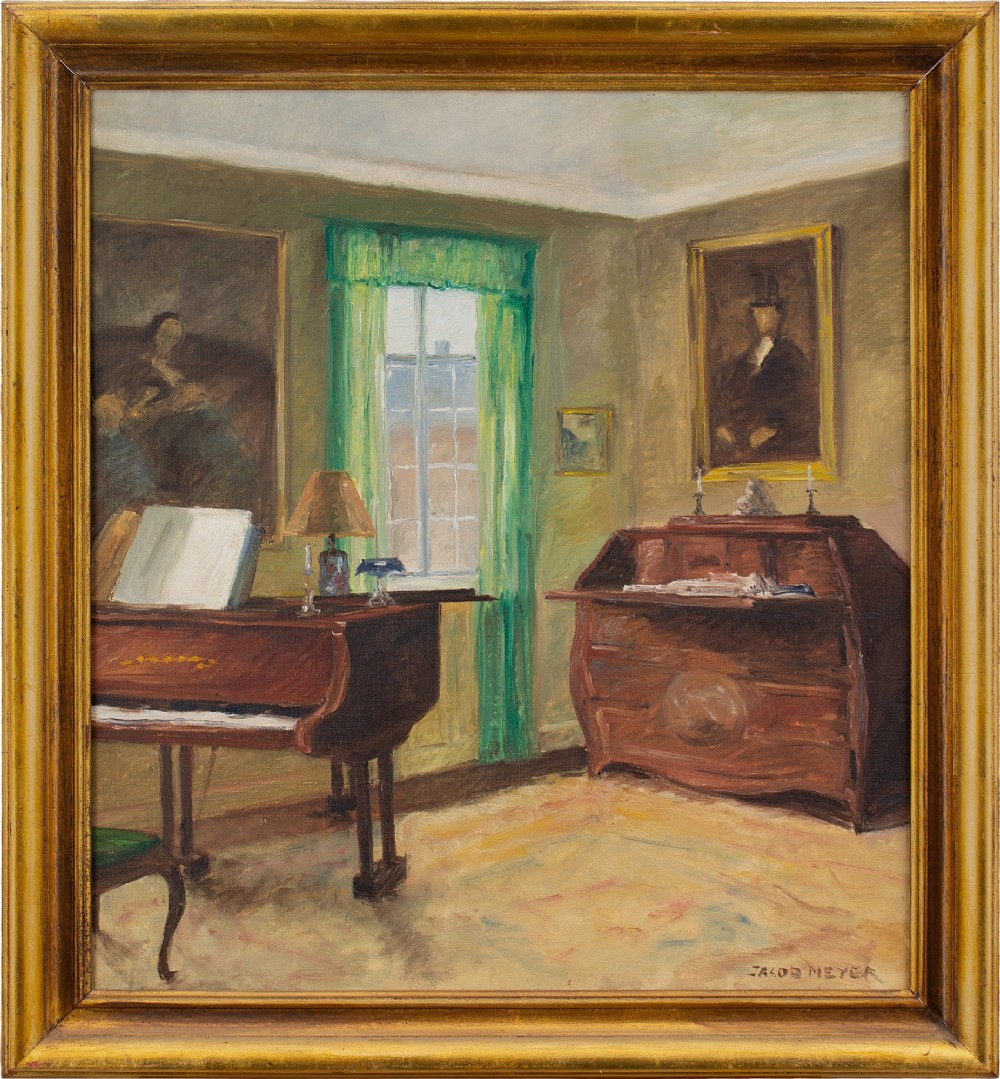 Jacob Meyer, Interior With Piano - Vintage Oil Painting