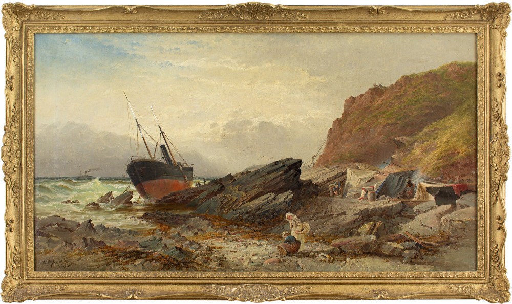 William Gibbons, The Ship Rothesay Wrecked On The Great Mewstone - Antique Oil Painting 