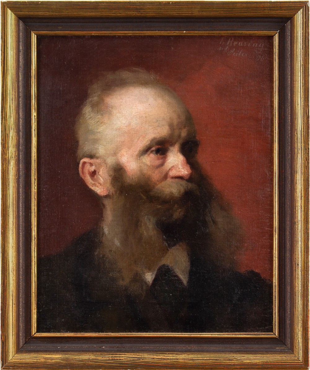 Fritz Reusing, Portrait Of A Bearded Gentleman - Antique Oil Painting 