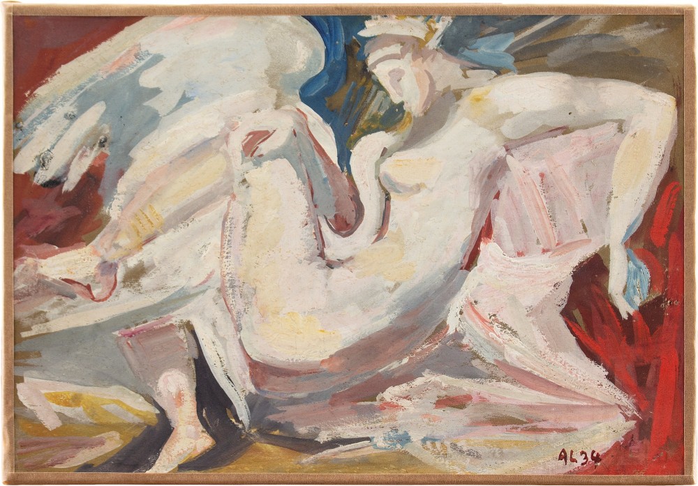 20th-Century Spanish School, After Michelangelo, Leda & The Swan - Vintage Oil Painting 
