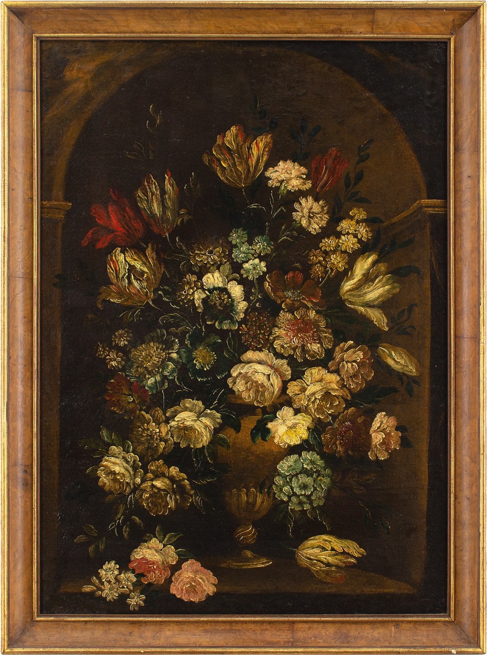Early 18th-Century Continental School Still Life With Flowers - Antique Oil Painting 