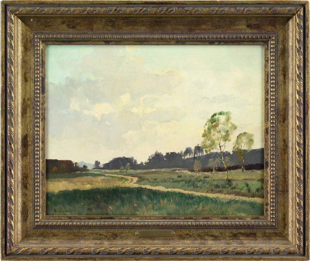 Peter Eichhorn, Landscape With Meadow & Distant Hills - Vintage Oil Painting 