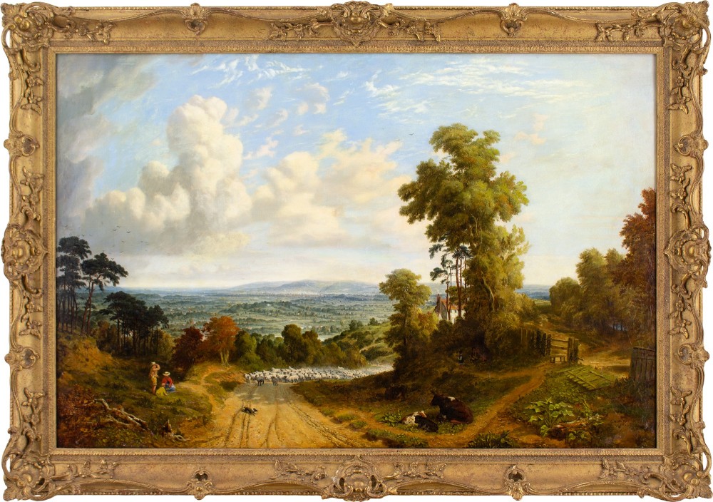 George William Mote, View Of Enfield Town - Antique Oil Painting 