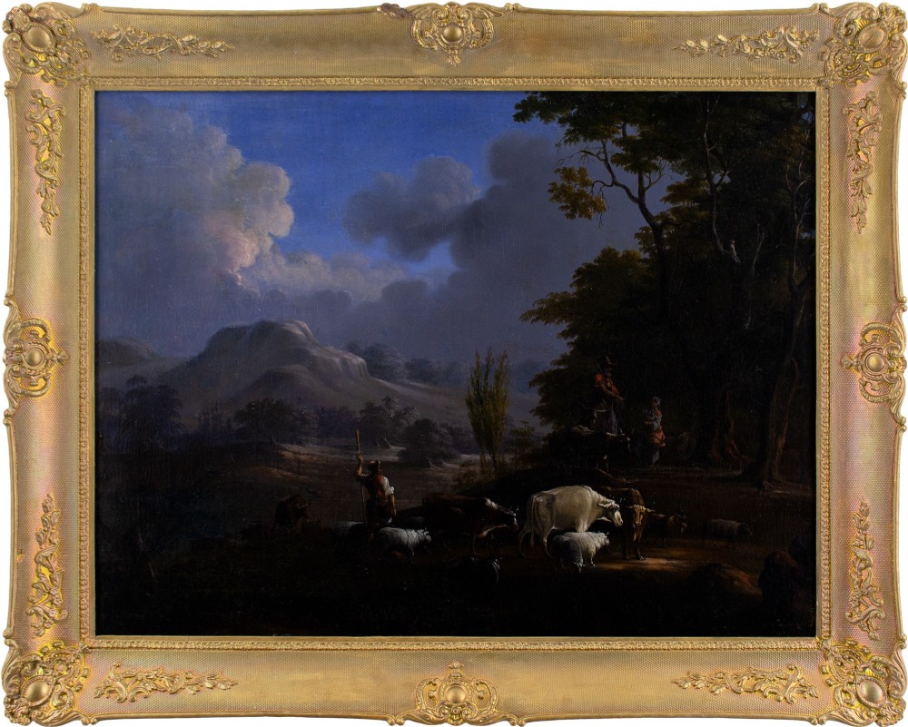19th-Century Dutch School Pastoral Landscape With Cattle - Antique Oil Painting
