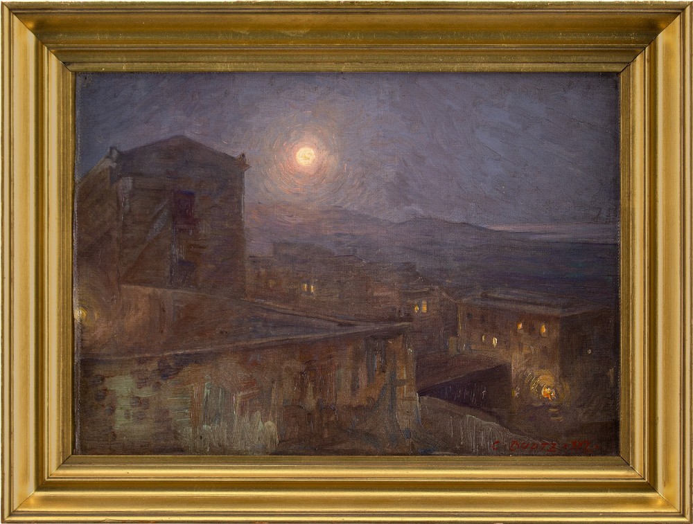 Carl Budtz-Møller, Evening In Agrigento, Sicily - Vintage Oil Painting 