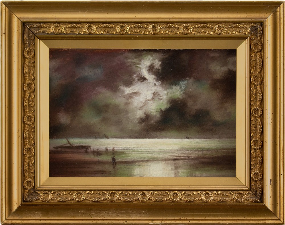 British School, Nocturne With Coastal View - Vintage Pastel 