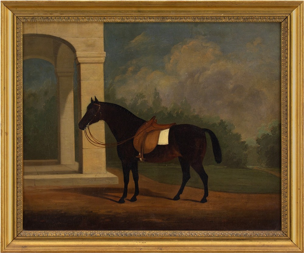 W H Burch, A Bay Horse By A Folly - Antique Oil Painting 