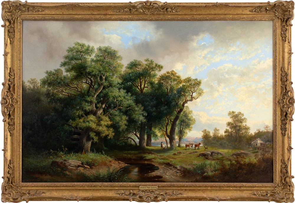 Hendrik Pieter Koekkoek, Idealised Landscape With River - Antique Oil Painting 