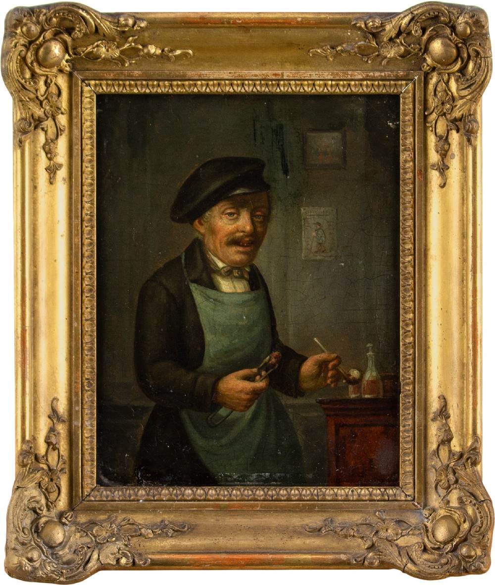 19th-Century French School, Portrait Of A Man With A Pulled Tooth - Antique Oil Painting 