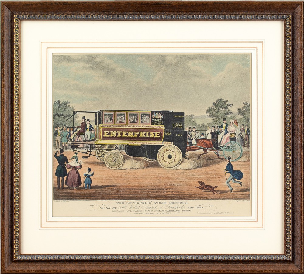 Walter Hancock’s Enterprise Steam Omnibus, 19th-Century Hand-Coloured Lithograph